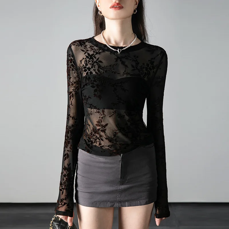 Thin Sexy Semi-Transparent Top Light National Style Printed Layered Long Sleeve Lace Inner Base Shirt
Thin Sexy Semi-Transparent Top Light National Style Printed Layered Long Sleeve Lace Inner Base Shirt