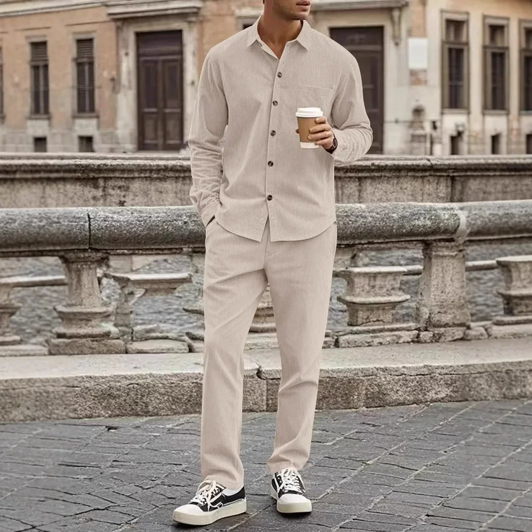 New corduroy men's casual breasted shirt autumn fashion trend cardigan business slim lapel solid color long sleeve pants suit
New corduroy men's casual breasted shirt autumn fashion trend cardigan business slim lapel solid color long sleeve pants suit