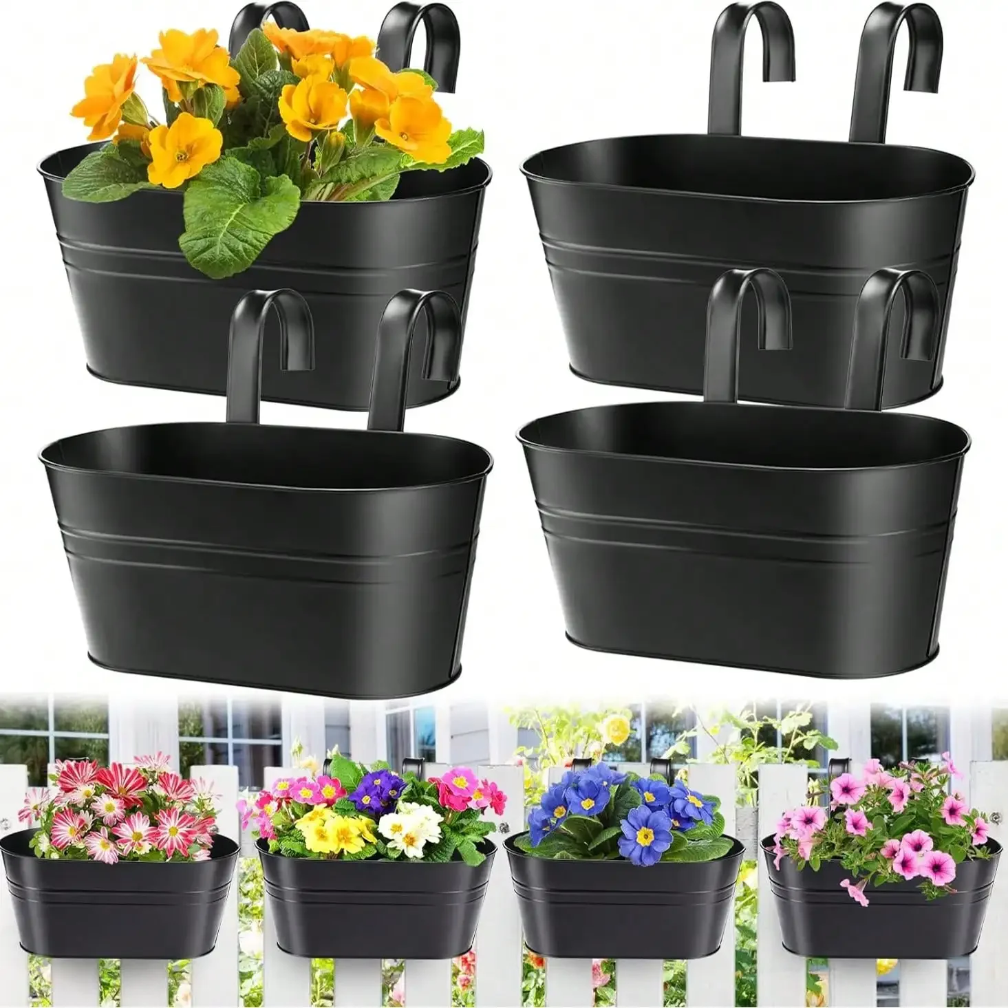2/4 Packs Large Hanging Flower Pots Durable Metal Iron Wall Planter Sturdy Planting Bucket Pot With Detachable Hooks For Railing
2/4 Packs Large Hanging Flower Pots Durable Metal Iron Wall Planter Sturdy Planting Bucket Pot With Detachable Hooks For Railing