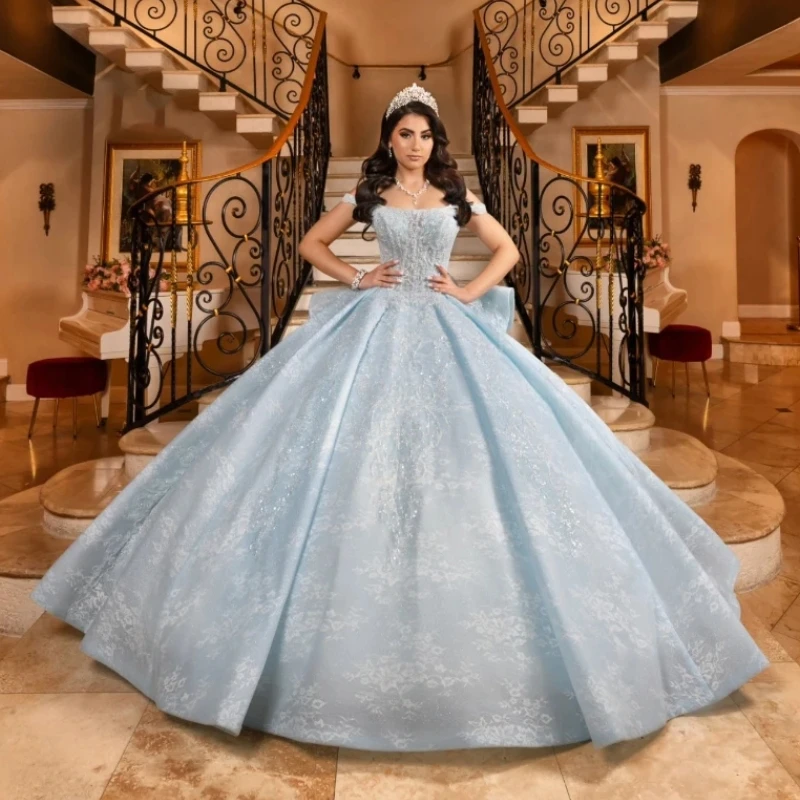 Sky Blue Off The Shoulder Quinceanera Dresses Applique Lace Tull Beads Princess Ball Gown Party Birthday vestidos de 15 anos Swe
Sky Blue Off The Shoulder Quinceanera Dresses Applique Lace Tull Beads Princess Ball Gown Party Birthday vestidos de 15 anos Swe