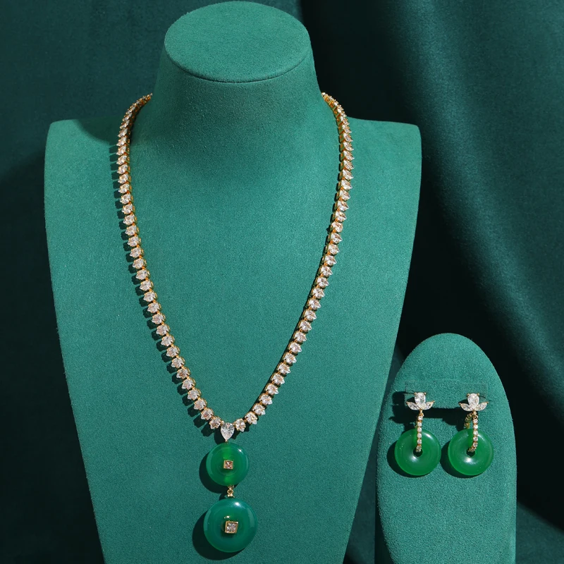 High Brand Round Emerald Vintage Green Jade Jewelry Sets Gold Color Pendent Necklace Earrings Bracelet Zircon Wedding 2026 Trend
High Brand Round Emerald Vintage Green Jade Jewelry Sets Gold Color Pendent Necklace Earrings Bracelet Zircon Wedding 2026 Trend