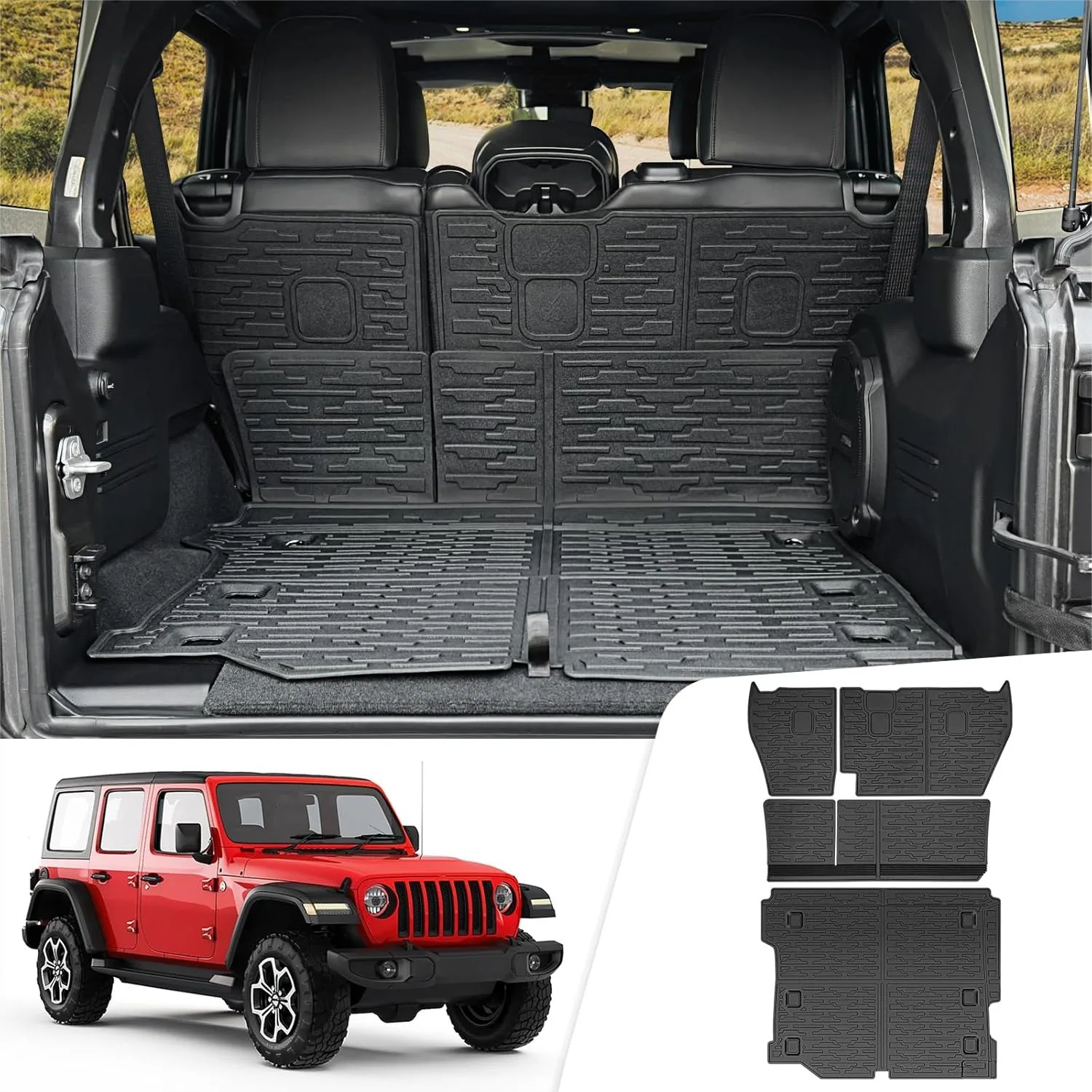 Cargo Liner with Seat Back Cover for 2018-2025 Jeep Wrangler JL Unlimited 4 Door 4X4, TPE Cargo Mat & Backrest Protector
Cargo Liner with Seat Back Cover for 2018-2025 Jeep Wrangler JL Unlimited 4 Door 4X4, TPE Cargo Mat & Backrest Protector