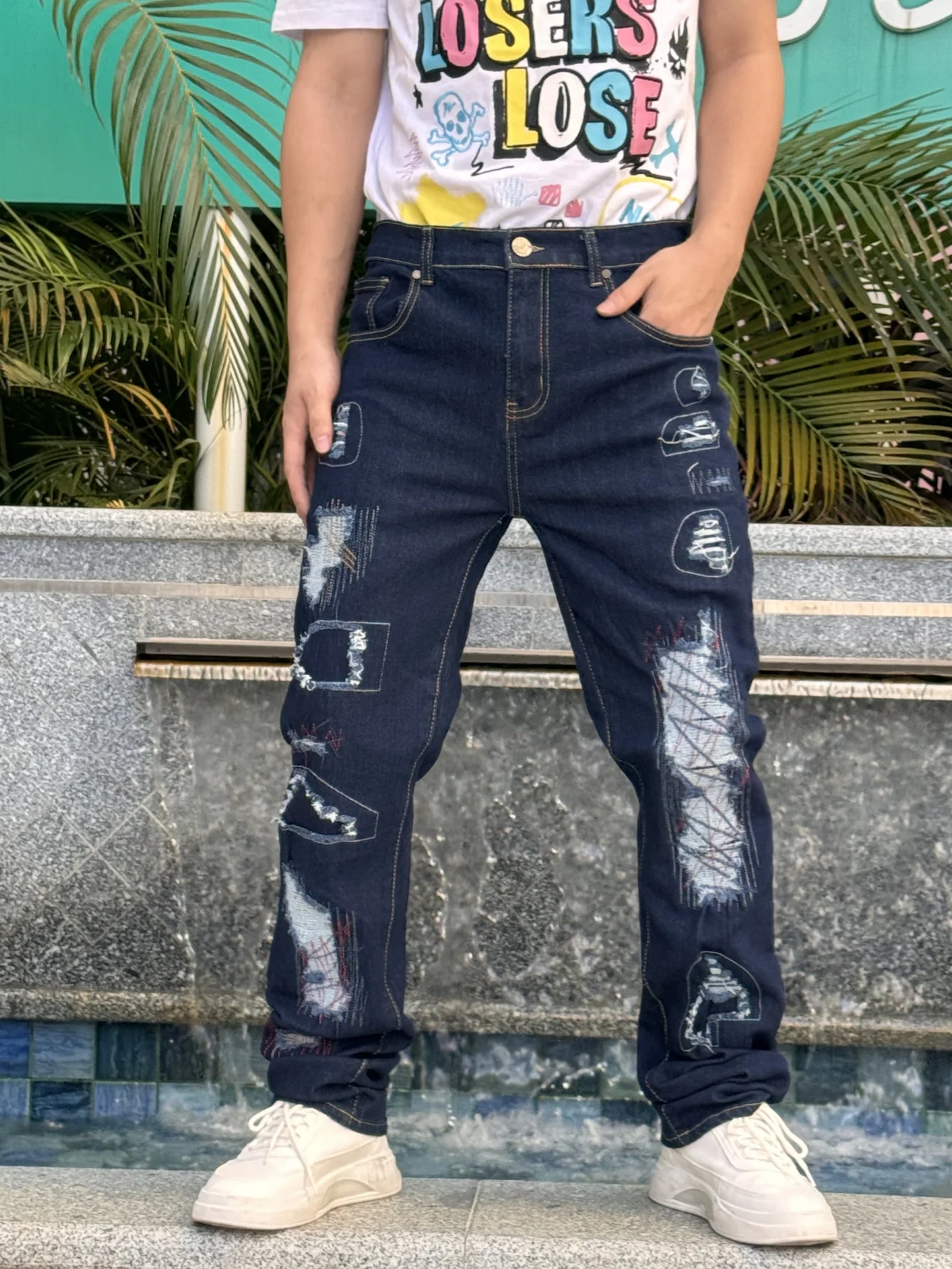 Y2K Men's Denim Jean Patchwork Collection - Fashionable Trendy Street Hip-Hop Style Regular Fit Blue Cotton Blend
Y2K Men's Denim Jean Patchwork Collection - Fashionable Trendy Street Hip-Hop Style Regular Fit Blue Cotton Blend