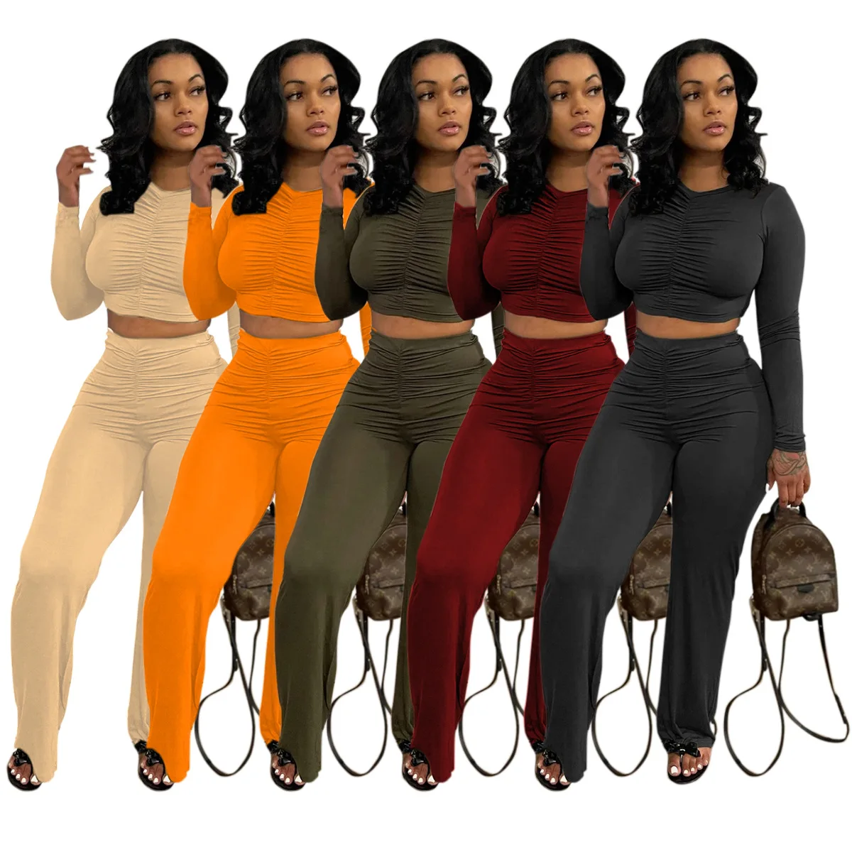 Fashion Solid Casual Pleated Long Sleeved T-shirt Stacked Wide Leg Pants Set 2023 Autumn Streetwear Y2K Outfits Women Clothing
Fashion Solid Casual Pleated Long Sleeved T-shirt Stacked Wide Leg Pants Set 2023 Autumn Streetwear Y2K Outfits Women Clothing