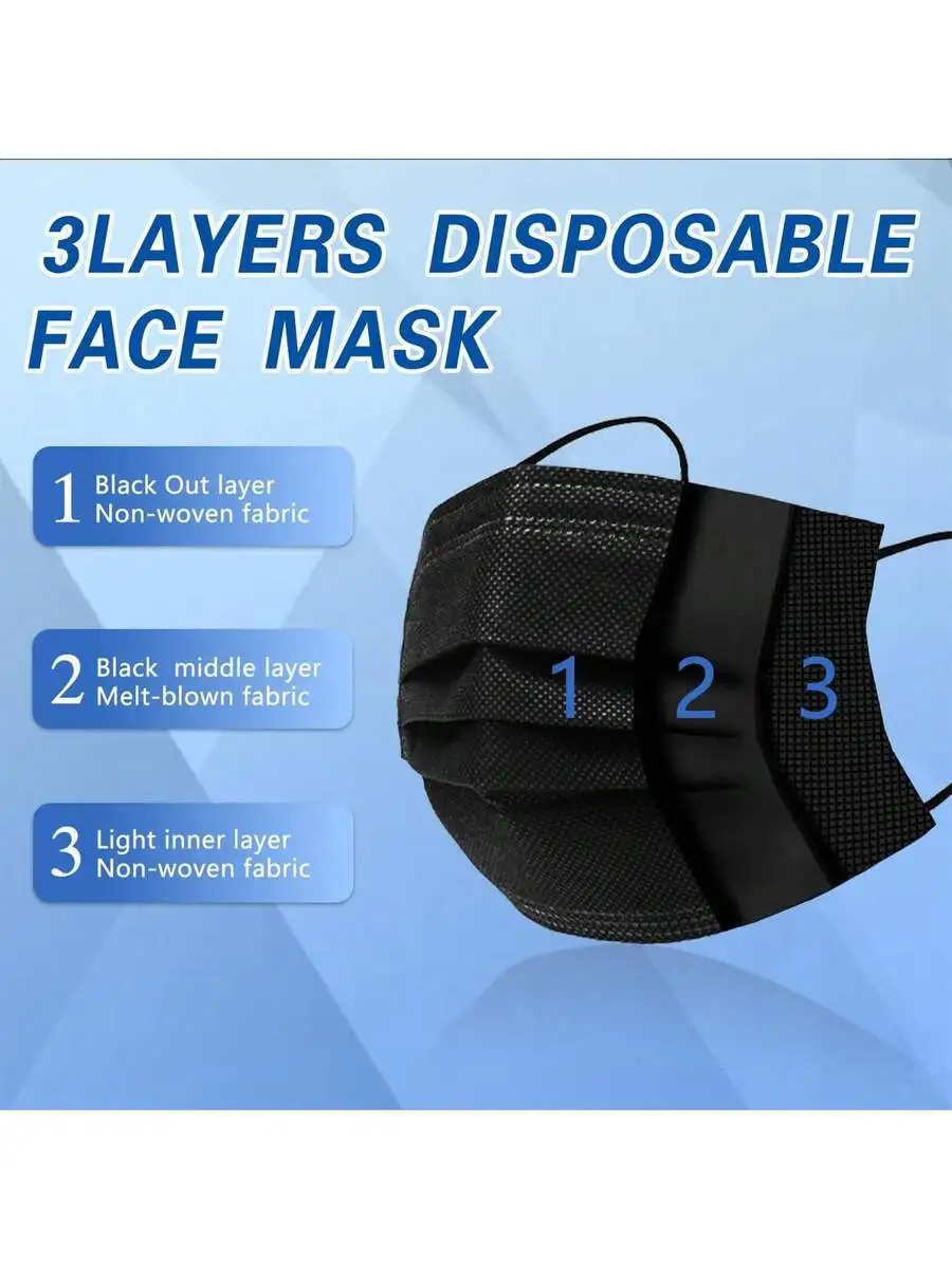 3-Layer Disposable Face Mask Black Soft Ear Loops Adult Unisex
3-Layer Disposable Face Mask Black Soft Ear Loops Adult Unisex