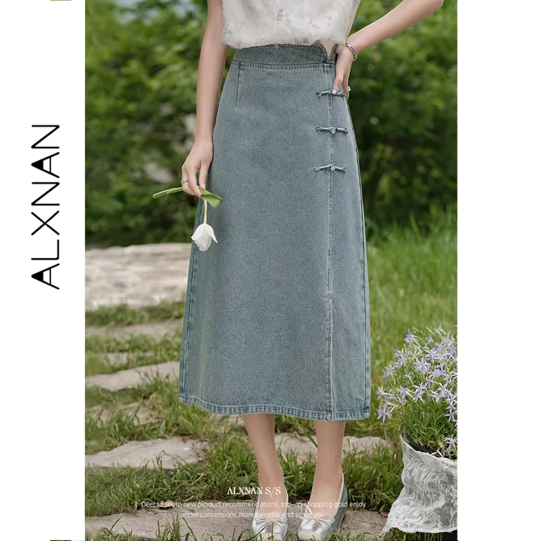 ALXNAN Blue Denim Midi Skirt Elegant Long Straight Slit Women's Skirts 2026 New Chinese Style Elegant Ladies Clothing L55656
ALXNAN Blue Denim Midi Skirt Elegant Long Straight Slit Women's Skirts 2026 New Chinese Style Elegant Ladies Clothing L55656