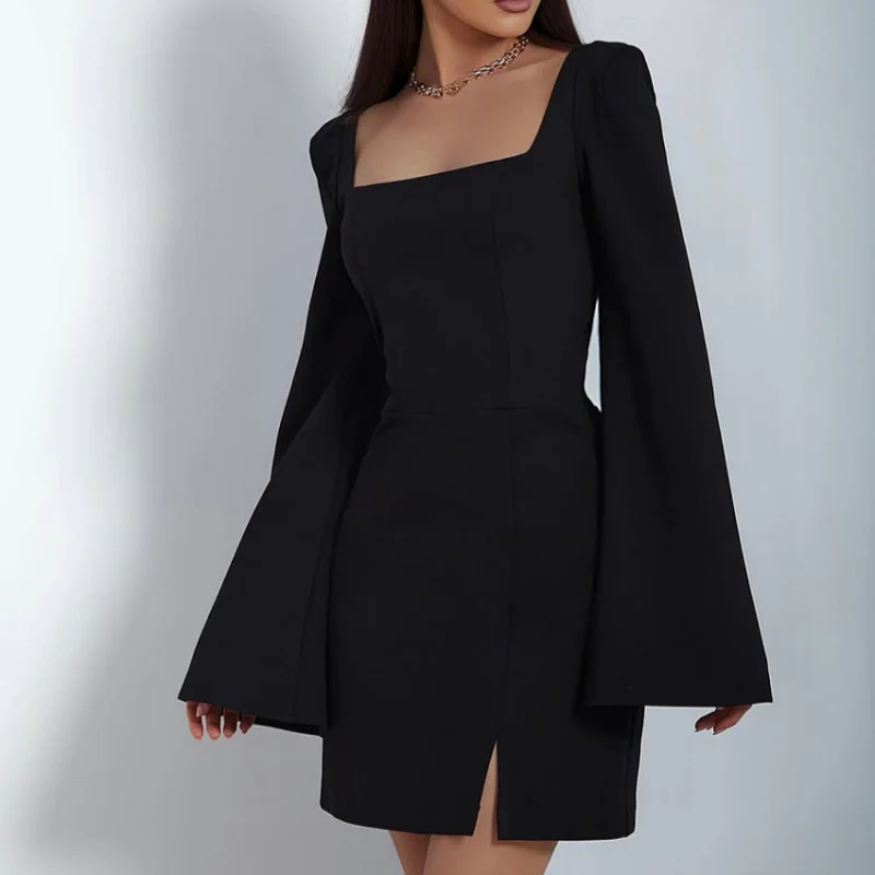 American Retro Hot Girl Style Square Neck Black Flared Sleeve Split Sexy Slim Fit Dress for Women Wholesale
American Retro Hot Girl Style Square Neck Black Flared Sleeve Split Sexy Slim Fit Dress for Women Wholesale