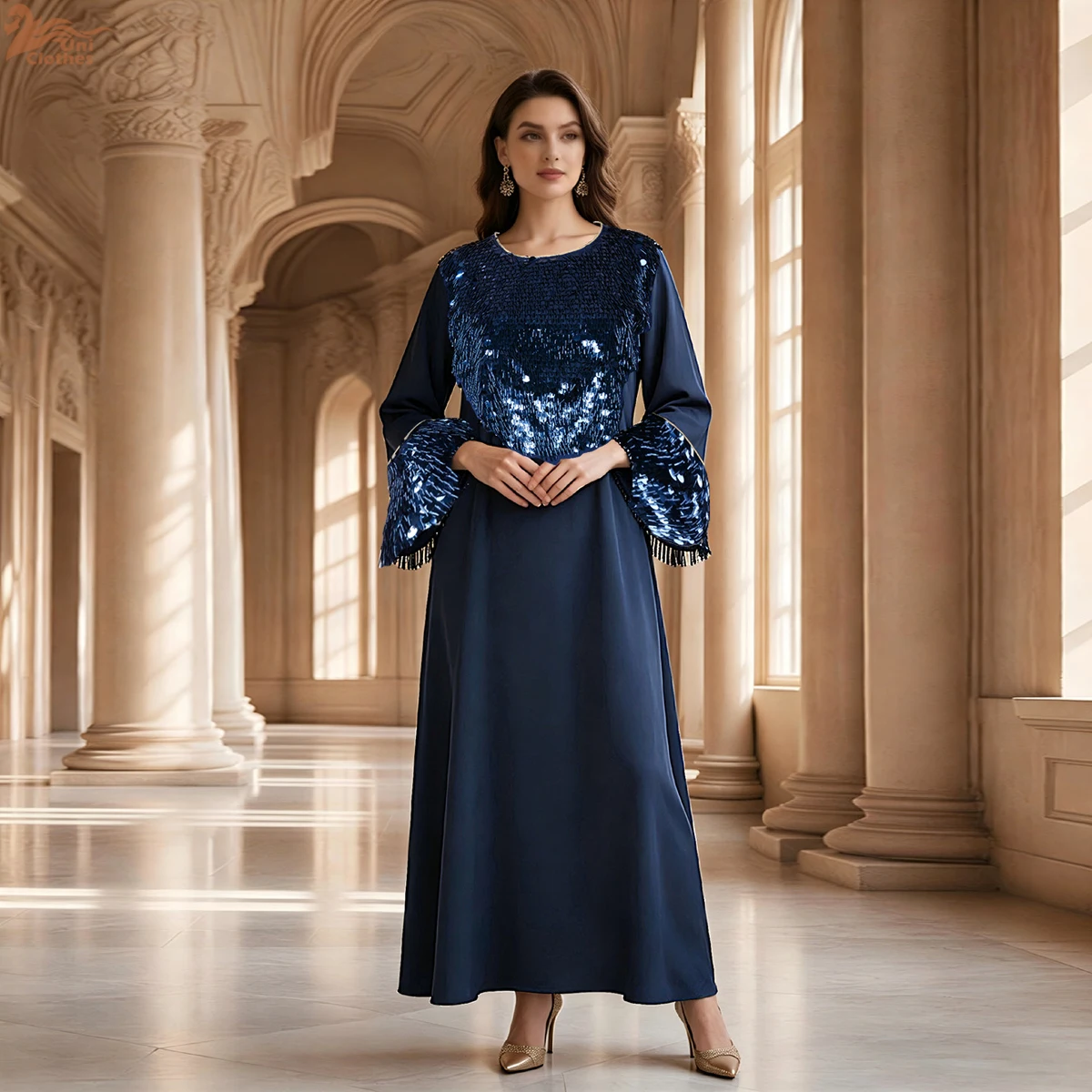 Zahraa Dubai Saudi Sequin Round Neck Elegant Abaya Muslim Women Loose Dress Eid Ramadan Kaftan
Zahraa Dubai Saudi Sequin Round Neck Elegant Abaya Muslim Women Loose Dress Eid Ramadan Kaftan