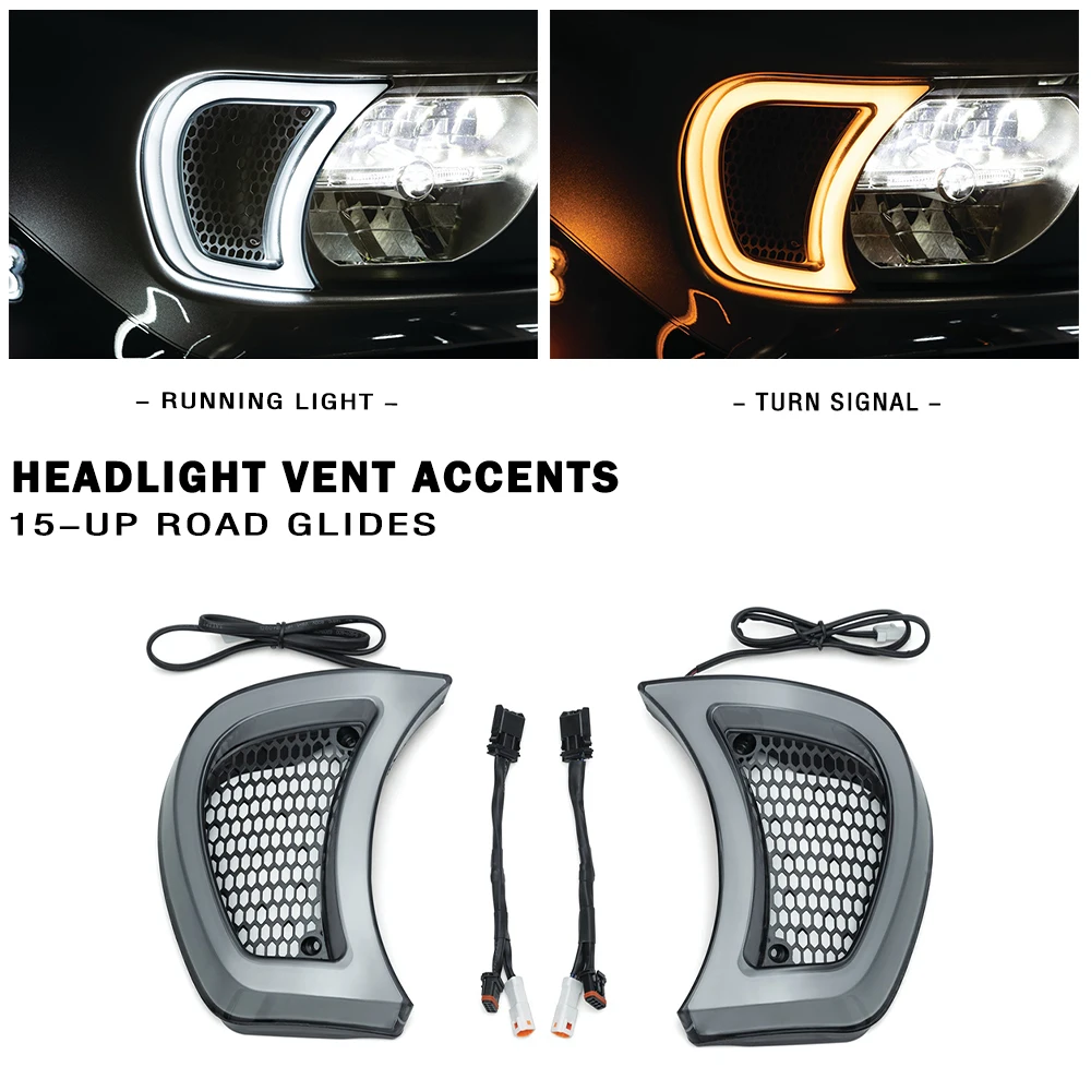 For Harley Road Glides 2015-2023 Motorcycle LED Trim Lights Headlight Vent Accents LED Indicator Lights Turn Signal Lamps
For Harley Road Glides 2015-2023 Motorcycle LED Trim Lights Headlight Vent Accents LED Indicator Lights Turn Signal Lamps