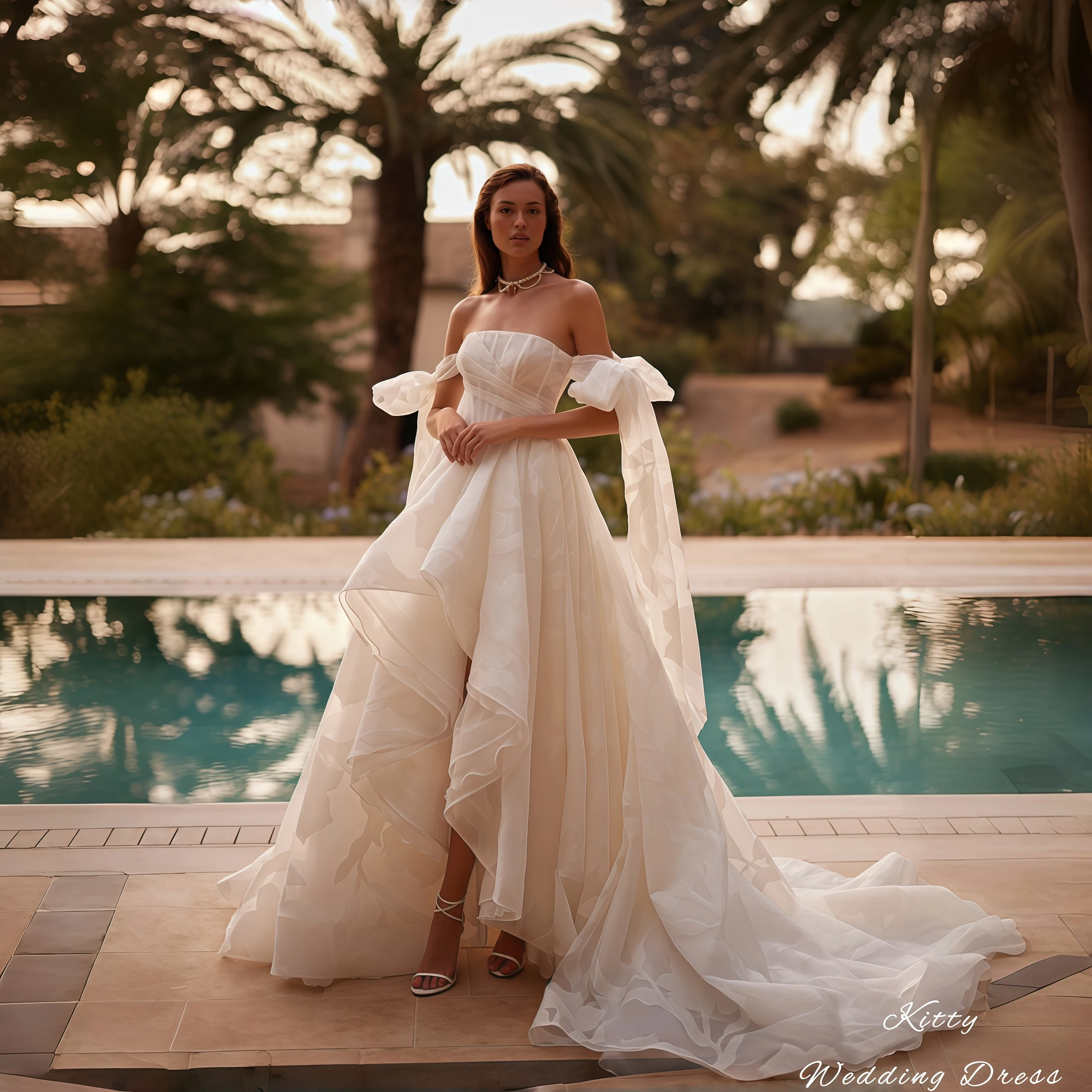 Kitty Customized Tulle Elegant Wedding Dress Strapless Floor Length Off-the-Shoulder Sleeveless Bow Backless Train Bridal Gown
Kitty Customized Tulle Elegant Wedding Dress Strapless Floor Length Off-the-Shoulder Sleeveless Bow Backless Train Bridal Gown
