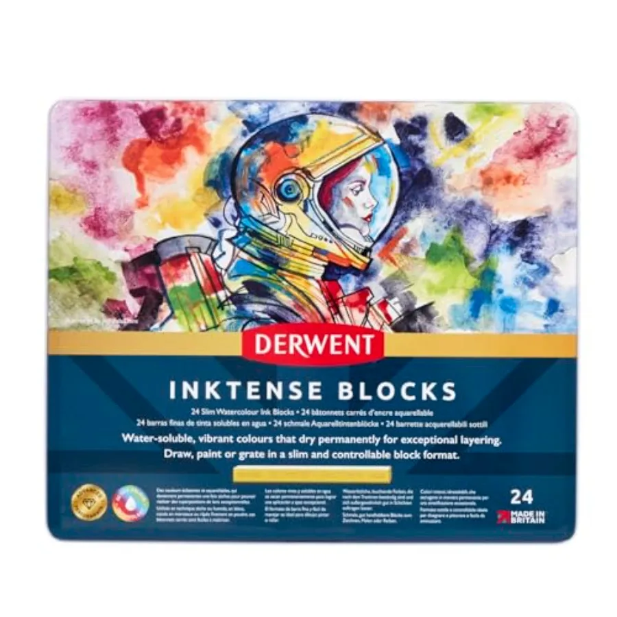 Inktense Blocks 24 Tin Set of 24 8mm Block Soft Texture Watersoluble Ideal for Watercolor Drawing Coloring Crafts and Painting
Inktense Blocks 24 Tin Set of 24 8mm Block Soft Texture Watersoluble Ideal for Watercolor Drawing Coloring Crafts and Painting