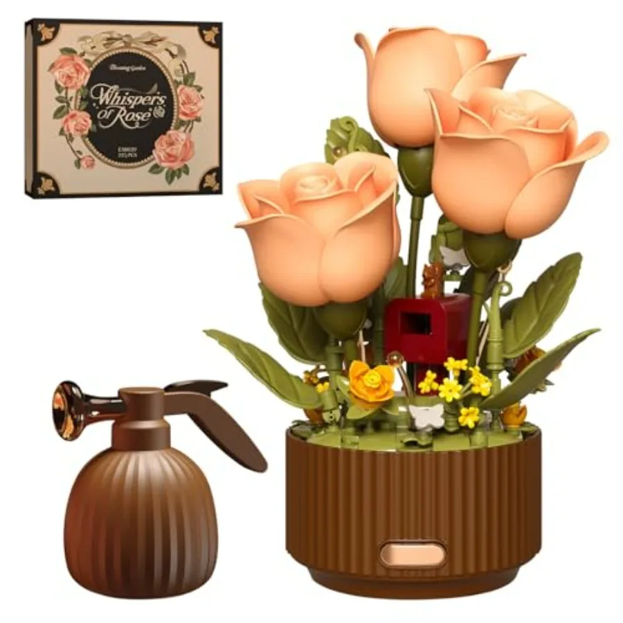 Romantic rose flower building blocks set for home desk decor: motorized blooming botanical display in red, made of ABS plastic,
Romantic rose flower building blocks set for home desk decor: motorized blooming botanical display in red, made of ABS plastic,