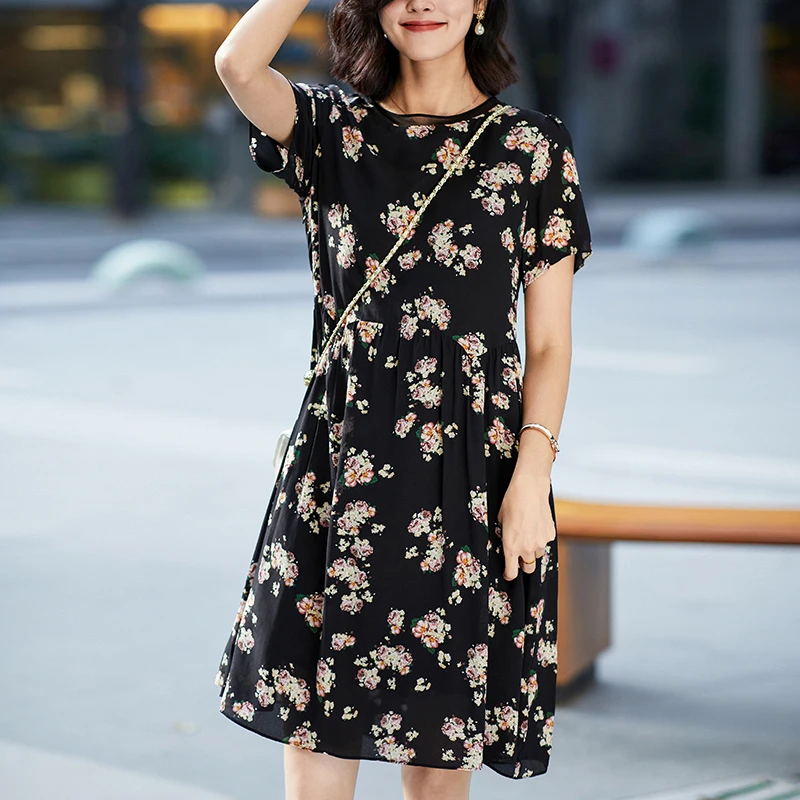 100% Real Silk Women's Floral Print Dress 2024 Summer Elegant Dresses For Women Short Sleeve Woman Casual Black Dress A-line
100% Real Silk Women's Floral Print Dress 2024 Summer Elegant Dresses For Women Short Sleeve Woman Casual Black Dress A-line