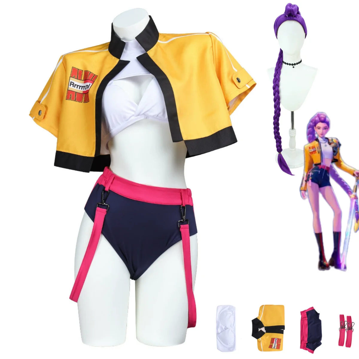 Аниме KPop Охотники на демонов Руми Косплей Костюм Желтое Пальто Униформа Купальник Шорты Парик Женский Сексуальный Карнавальный Костюм Бикини
Аниме KPop Охотники на демонов Руми Косплей Костюм Желтое Пальто Униформа Купальник Шорты Парик Женский Сексуальный Карнавальный Костюм Бикини