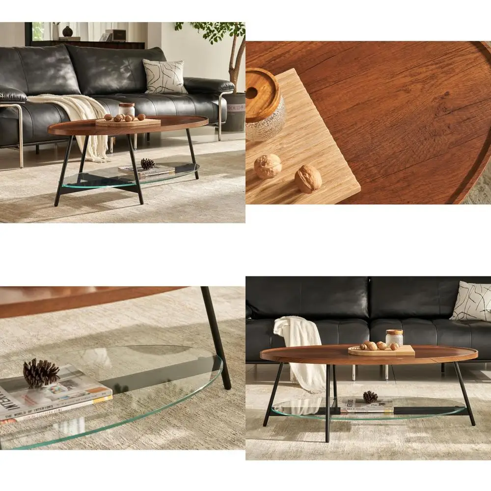 Walnut Top Coffee Table with Clear Glass Base, 43.3 Diameter x 21.6 Wide x 15.7 High
Walnut Top Coffee Table with Clear Glass Base, 43.3 Diameter x 21.6 Wide x 15.7 High