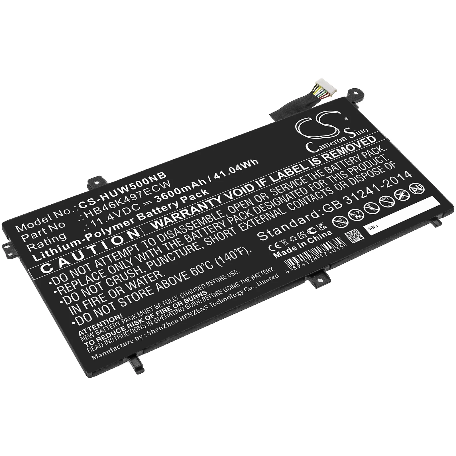 CS Notebook Laptop Battery for Huawei MateBook D I5 8G 128G 1TB 53010BAJ MRC-W50 W60 W70 PI-W19 Fits HB46K497ECW 3600mAh
CS Notebook Laptop Battery for Huawei MateBook D I5 8G 128G 1TB 53010BAJ MRC-W50 W60 W70 PI-W19 Fits HB46K497ECW 3600mAh