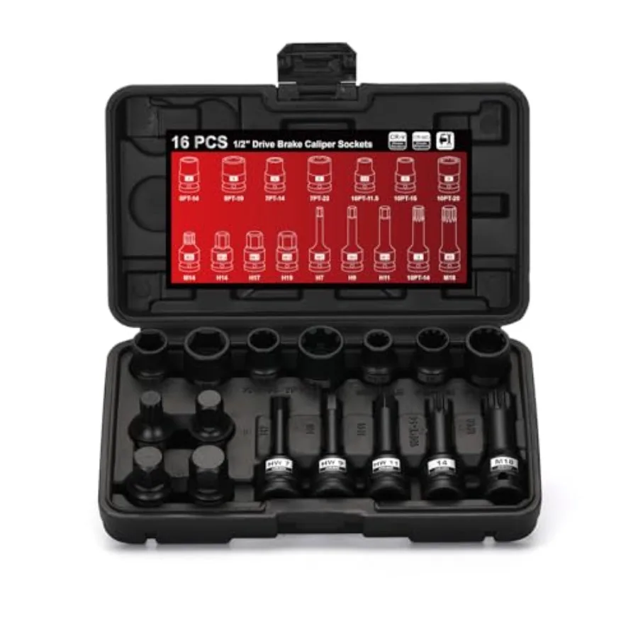16-Piece Impact Brake Caliper Socket Set 1/2" Square Drive Brake Caliper Tool Compatible with Audi Porsche VW BMW Ford With Sto
16-Piece Impact Brake Caliper Socket Set 1/2" Square Drive Brake Caliper Tool Compatible with Audi Porsche VW BMW Ford With Sto