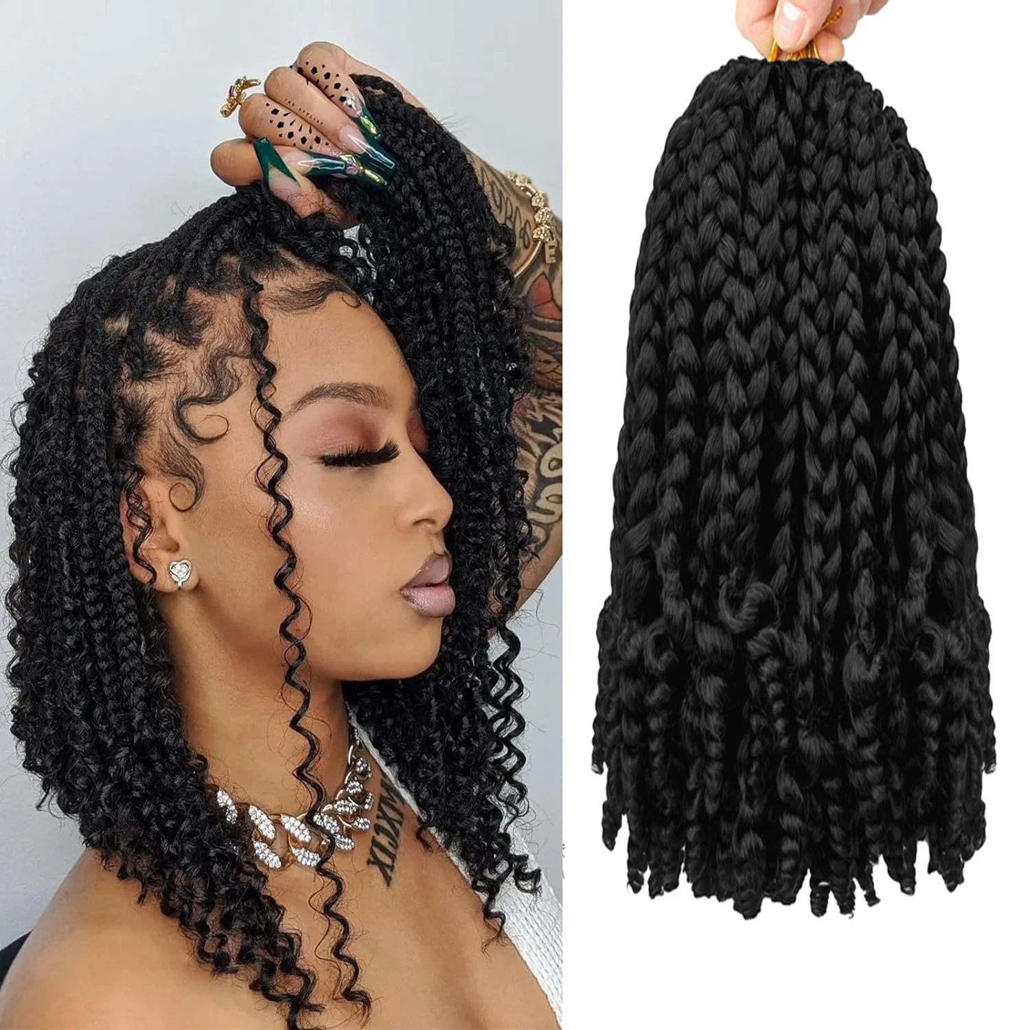 Box Braids Curly Ends 10 inch Short Bob Box Braid Crochet Hair with Curly End Jumbo Crochet Braids Hair for Kids Black Women
Box Braids Curly Ends 10 inch Short Bob Box Braid Crochet Hair with Curly End Jumbo Crochet Braids Hair for Kids Black Women