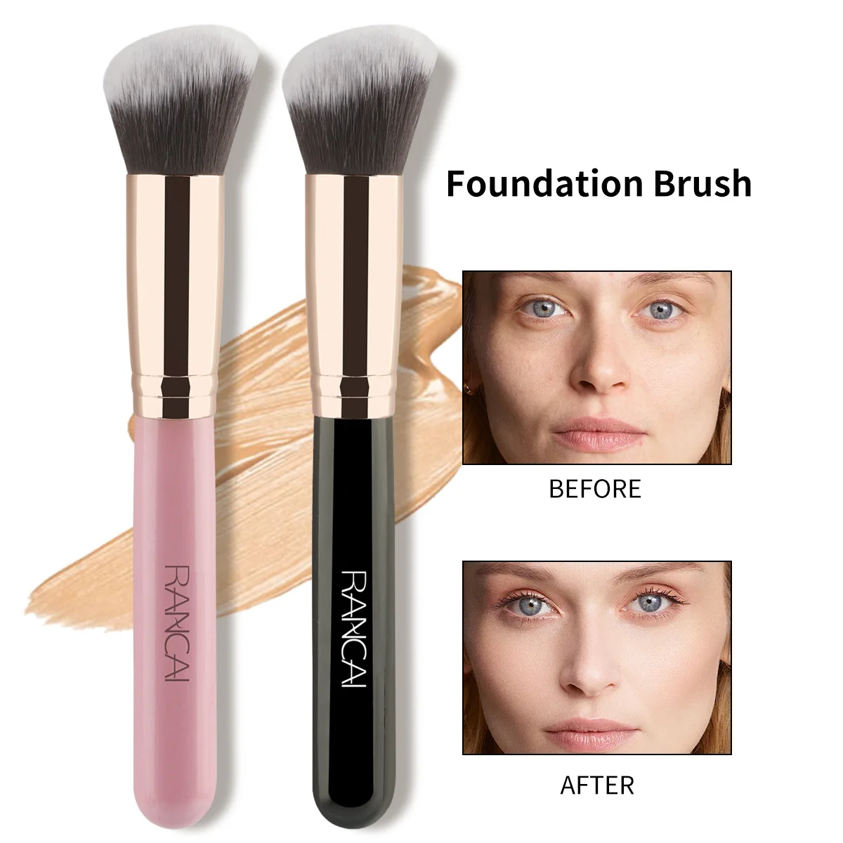 A Single Slanted-headed Foundation Brush, a Soft Powder Brush and Loose Powder Brush, a Multifunctional Makeup Beauty Tool.
A Single Slanted-headed Foundation Brush, a Soft Powder Brush and Loose Powder Brush, a Multifunctional Makeup Beauty Tool.