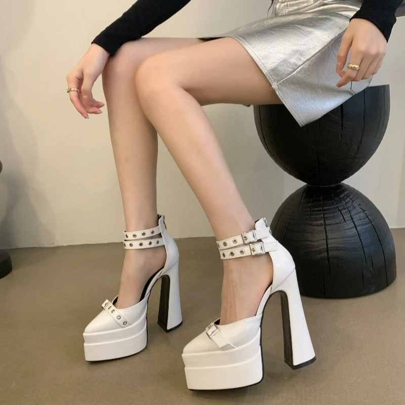 Luxury Women's Shoes 2026 Spring Summer Metal Buckle Super High Heels Designer Pointed Toe Block Heel Sandals Sandalias De Mujer
Luxury Women's Shoes 2026 Spring Summer Metal Buckle Super High Heels Designer Pointed Toe Block Heel Sandals Sandalias De Mujer