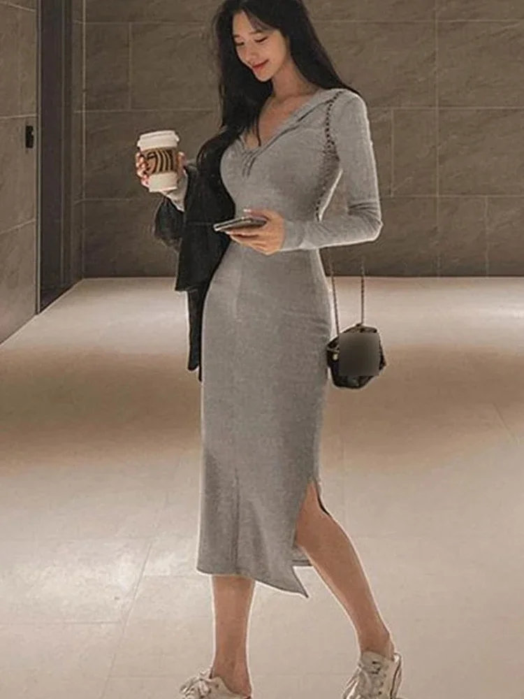 New Women Casual Hooded Long Dress Spring Autumn Long Sleeve Korean Chic Maxi Dresses Ladies Solid Side Slit Long Robe Vestidos
New Women Casual Hooded Long Dress Spring Autumn Long Sleeve Korean Chic Maxi Dresses Ladies Solid Side Slit Long Robe Vestidos