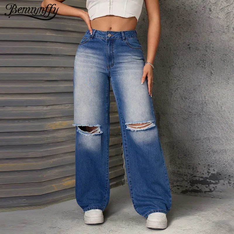 Benuynffy Fashion Loose Ripped Wide Leg Trousers Women's Streetwear Baggy Mid Waisted Casual Vintage Washed Jeans Woman 2025
Benuynffy Fashion Loose Ripped Wide Leg Trousers Women's Streetwear Baggy Mid Waisted Casual Vintage Washed Jeans Woman 2025