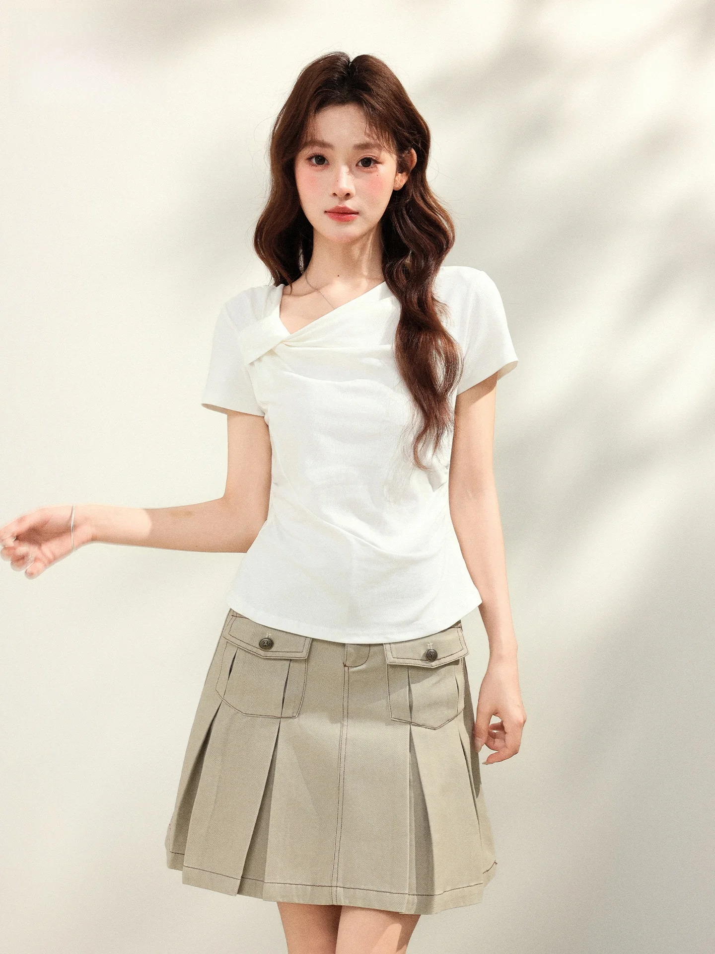 Sweet Style Diagonal Shoulder Knot Short Sleeve Women's T-shirt White Waist-Cinching Slimming Top Trendy Summer Cotton Blend
Sweet Style Diagonal Shoulder Knot Short Sleeve Women's T-shirt White Waist-Cinching Slimming Top Trendy Summer Cotton Blend
