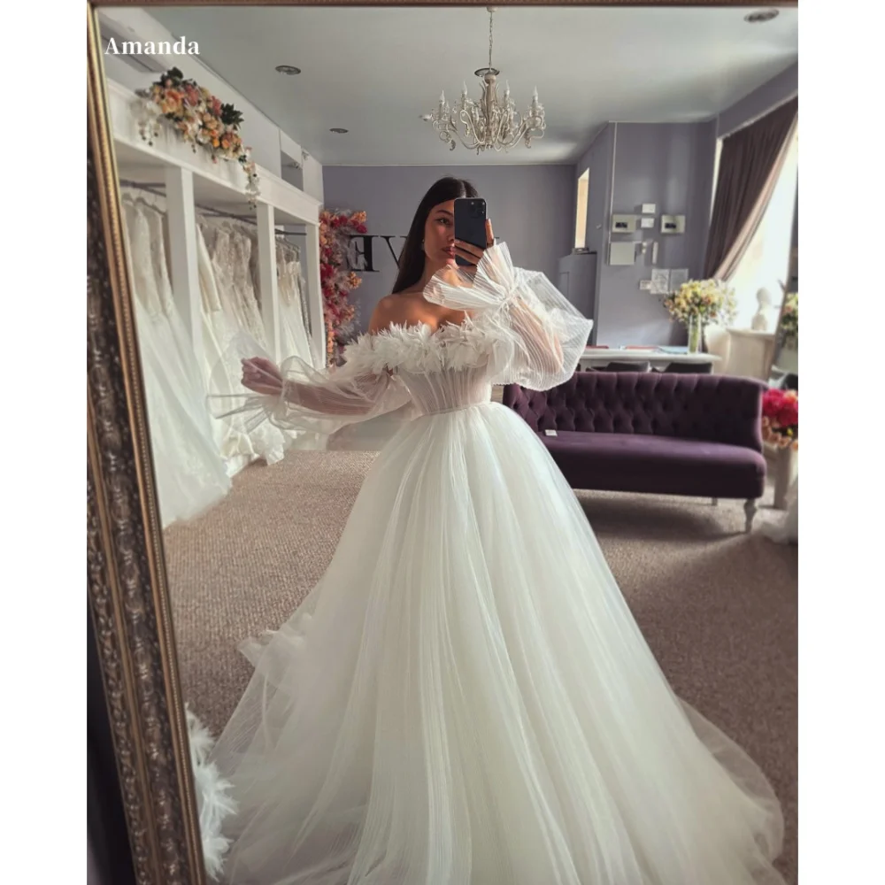 Amanda Customized White Off the Shoulder Feathers فساتين سهرات Mesh Fabric Strapless vestidos de fiesta Prom Wedding Dress 2024
Amanda Customized White Off the Shoulder Feathers فساتين سهرات Mesh Fabric Strapless vestidos de fiesta Prom Wedding Dress 2024