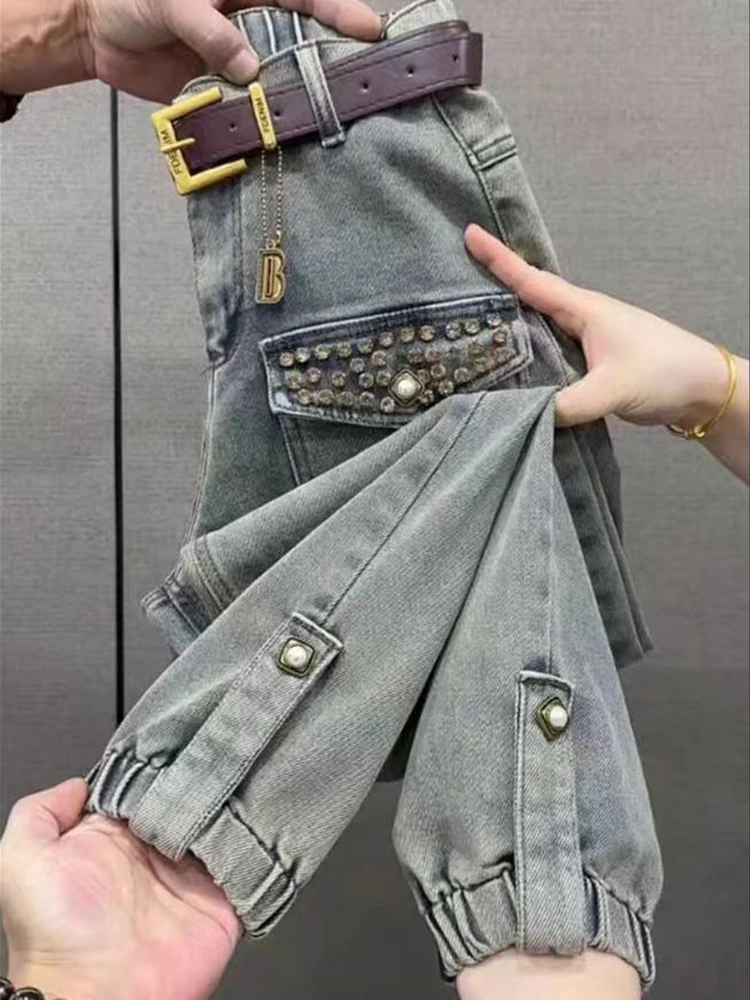 Large Size Heavy Industry Light Color Cowboy Haren Pants Women Winter High Waist Skinny Diamond Inlaid Nine Point Pants
Large Size Heavy Industry Light Color Cowboy Haren Pants Women Winter High Waist Skinny Diamond Inlaid Nine Point Pants