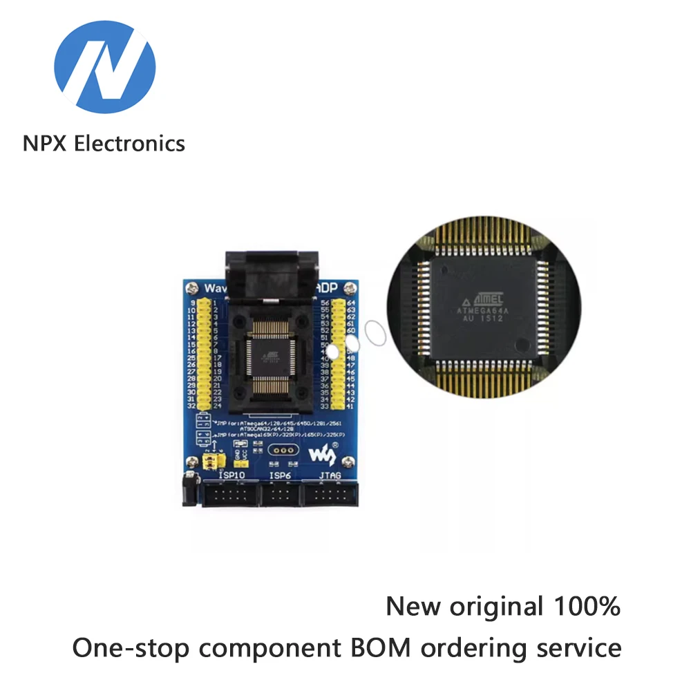 ATmega64, ATmega128, mega169, AVR test board, programming board, QFP64
ATmega64, ATmega128, mega169, AVR test board, programming board, QFP64