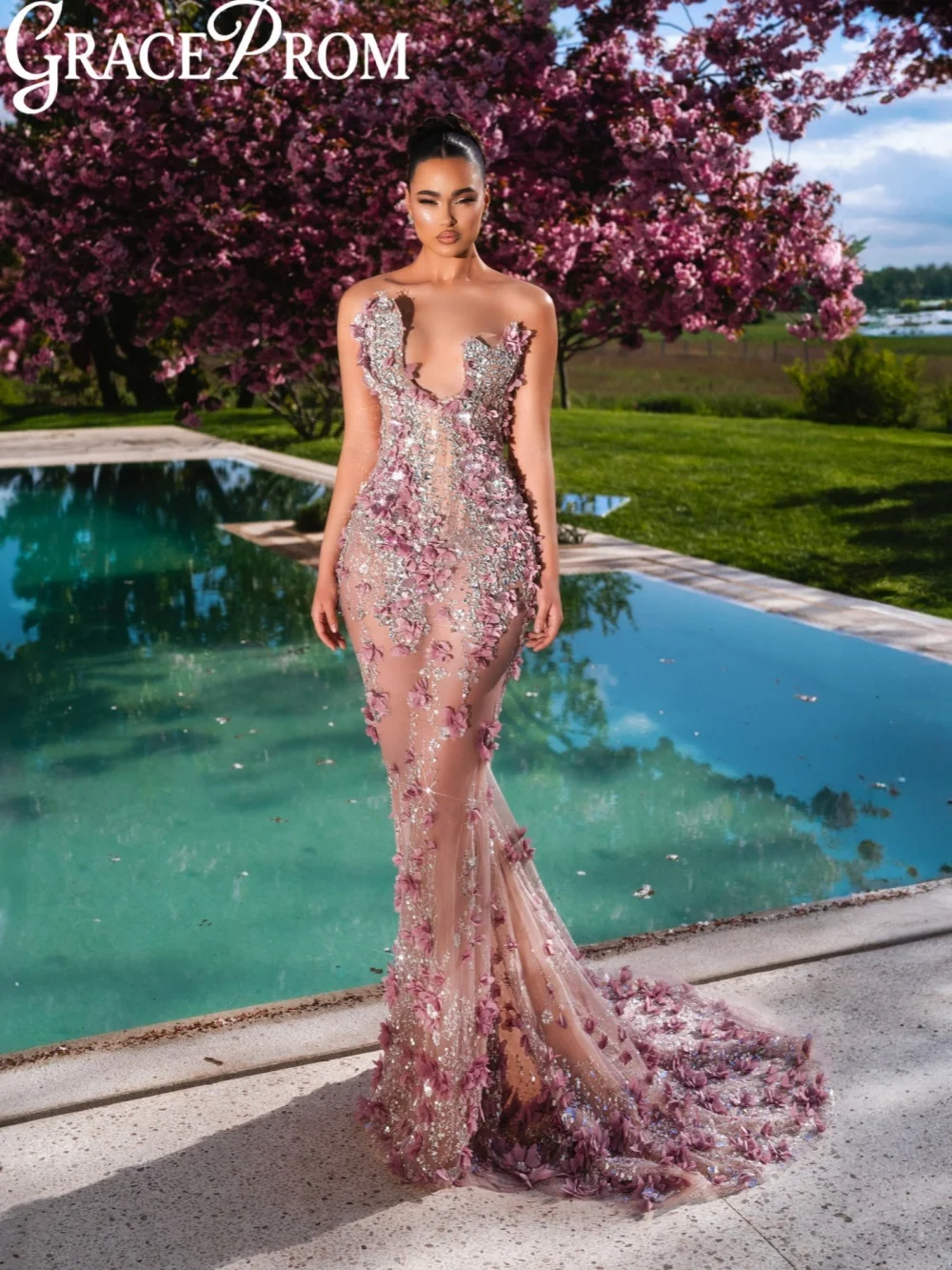 Opulent Sparkly Crystal Evening Dress Elegant Illusion 3D Floral Wedding Party Gown Customized Mermaid Long Prom Dresses
Opulent Sparkly Crystal Evening Dress Elegant Illusion 3D Floral Wedding Party Gown Customized Mermaid Long Prom Dresses