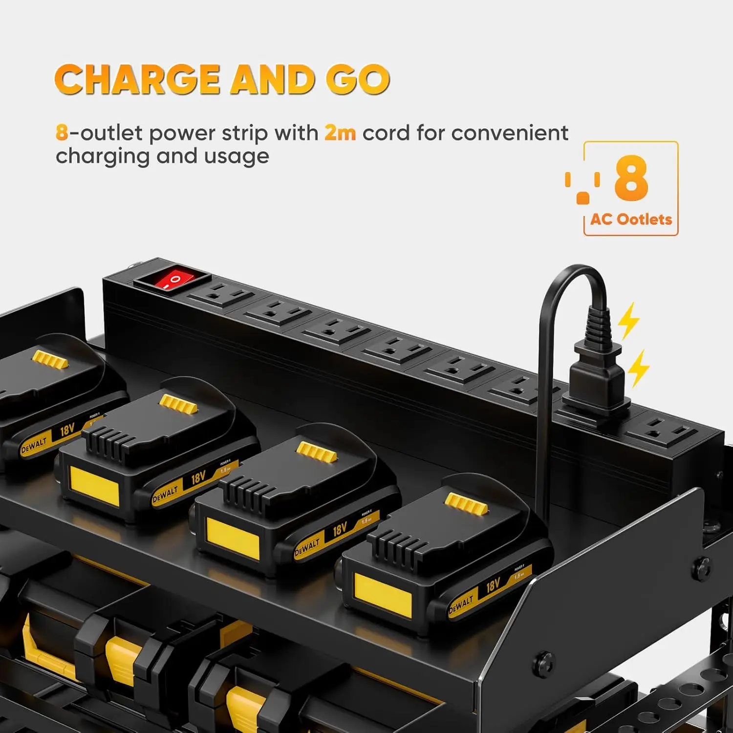 Органайзер для электроинструментов, настенное крепление с зарядной станцией, стеллаж для хранения инструментов с 8-розеткой, удлинитель, сверхпрочный металлический аккумулятор
Органайзер для электроинструментов, настенное крепление с зарядной станцией, стеллаж для хранения инструментов с 8-розеткой, удлинитель, сверхпрочный металлический аккумулятор