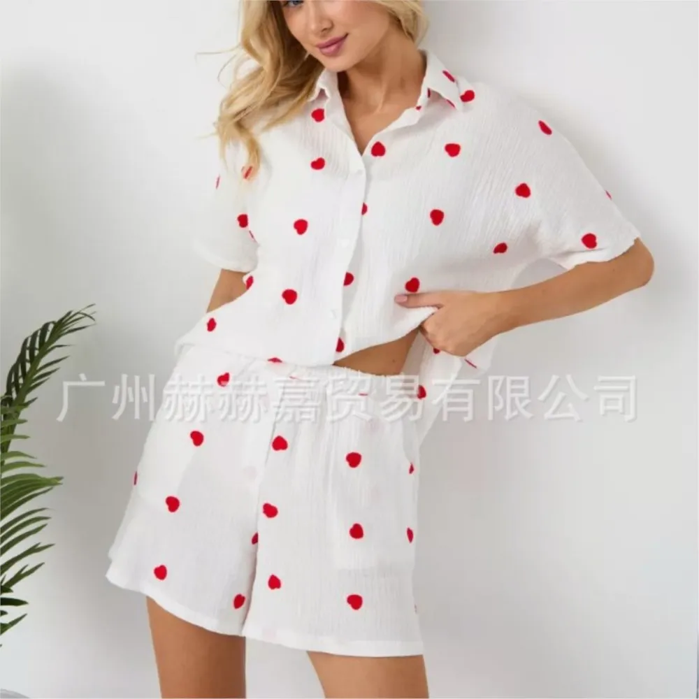New Fashion Shirt Shorts Two-piece Set 2025 Sleepwear Womens Printed Collar Half Sleeve Slit Shorts Home Wear Conjuntos De Mujer
New Fashion Shirt Shorts Two-piece Set 2025 Sleepwear Womens Printed Collar Half Sleeve Slit Shorts Home Wear Conjuntos De Mujer