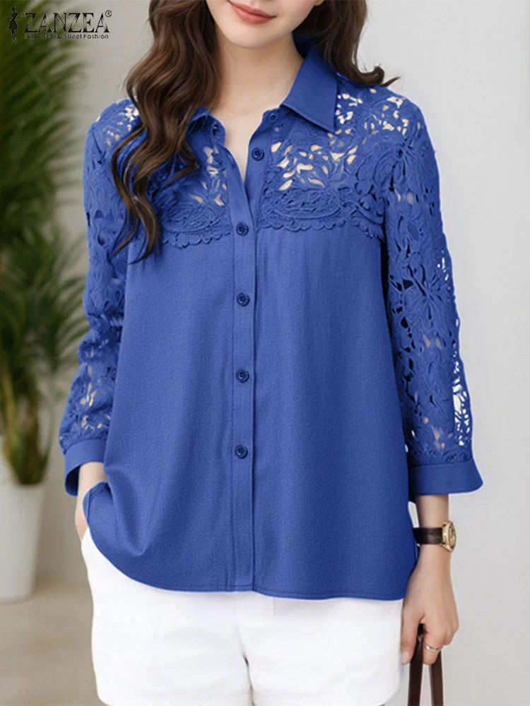 ZANZEA Elegant OL Shirts Women Office Lady Blouse 2025 Autumn Lace Patchwork Hollow Out Casual Tops Loose Buttons Party Blusas
ZANZEA Elegant OL Shirts Women Office Lady Blouse 2025 Autumn Lace Patchwork Hollow Out Casual Tops Loose Buttons Party Blusas