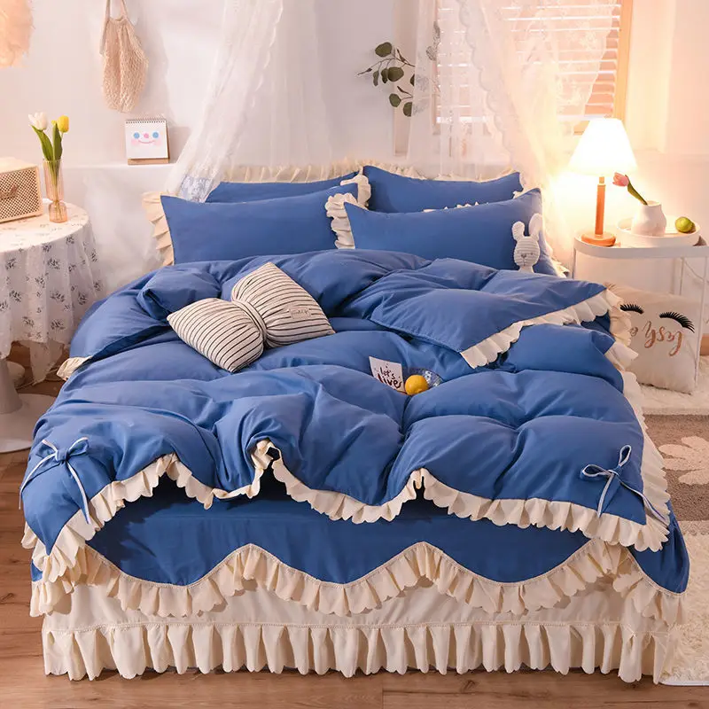 Sheet Set Japanese-Style Bed Skirt Lace Solid Color Four-Piece Pillowcase Bed Sheet Quilt Cover Girly Quilt Cover 220*240cm
Sheet Set Japanese-Style Bed Skirt Lace Solid Color Four-Piece Pillowcase Bed Sheet Quilt Cover Girly Quilt Cover 220*240cm
