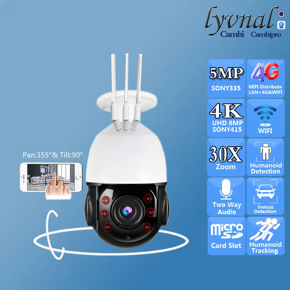 3G 4G SIM Card UHD 4K 8MP Sony415 Wireless IP Camera Wifi PTZ Dome 30X Auto Zoom Human Tracking Waterproof Two Way Audio IR 80M
3G 4G SIM Card UHD 4K 8MP Sony415 Wireless IP Camera Wifi PTZ Dome 30X Auto Zoom Human Tracking Waterproof Two Way Audio IR 80M