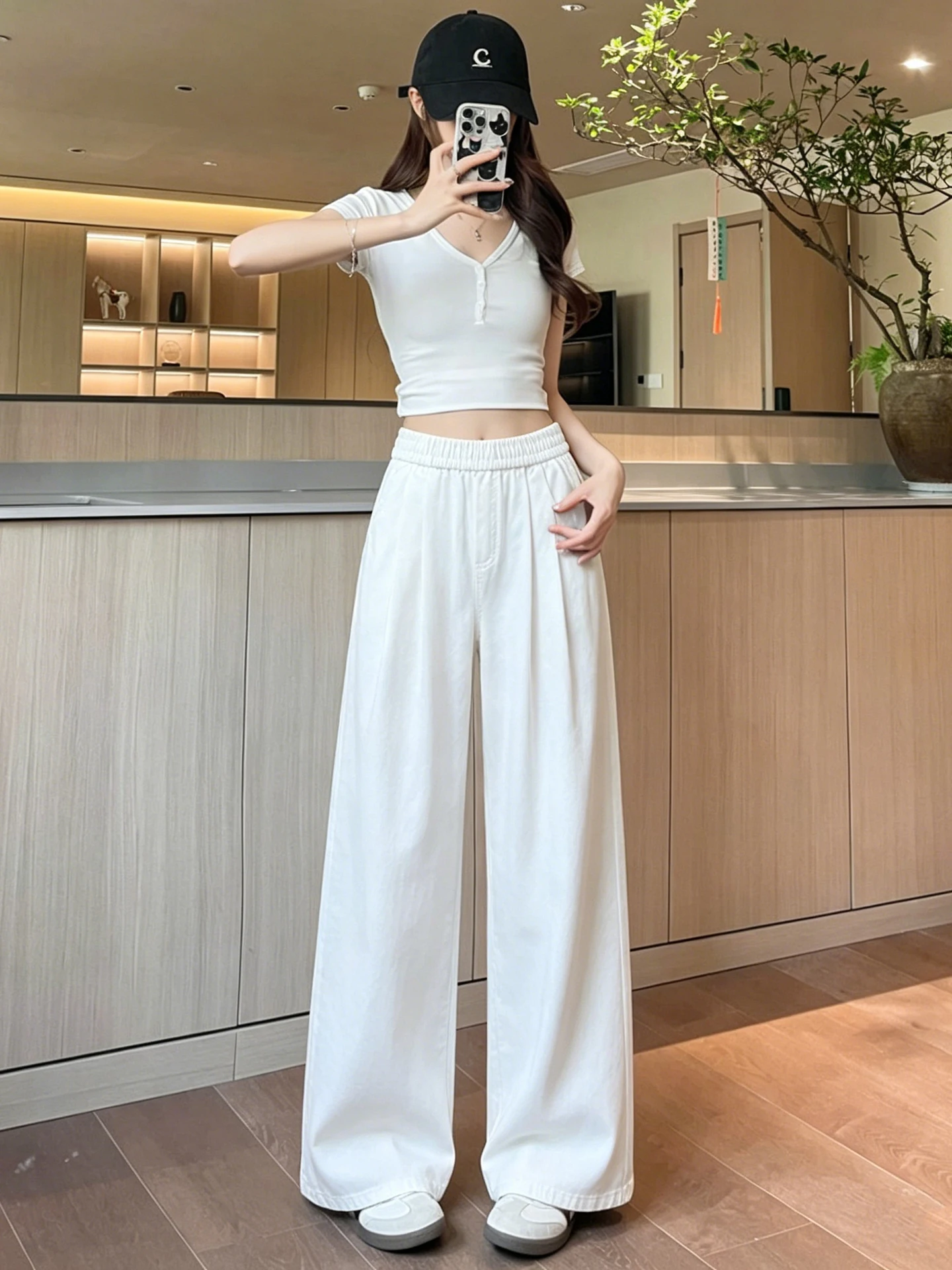Lacele Summer Thin High Waist Wide Leg Jeans Women's White Ice Silk Straight Cut Floor-Length Loose Fit Trousers
Lacele Summer Thin High Waist Wide Leg Jeans Women's White Ice Silk Straight Cut Floor-Length Loose Fit Trousers