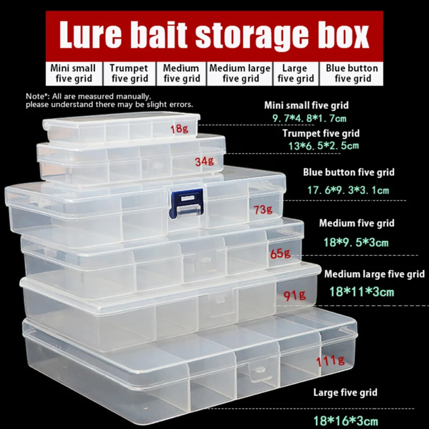 Transparent Plastic Accessory Box Luya Box 5 Compartments Fishing Tackle Organizer Fake Bait Ray Frog Luya Bait Box Fishing Hook
Transparent Plastic Accessory Box Luya Box 5 Compartments Fishing Tackle Organizer Fake Bait Ray Frog Luya Bait Box Fishing Hook