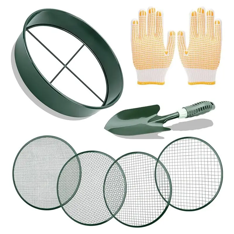 A24F-Soil Sieve Sifter Set With Shovel Gloves, Garden Sieve Set With 4 Interchangeable Mesh 3,6,9,12Mm, Dirt Sifter
A24F-Soil Sieve Sifter Set With Shovel Gloves, Garden Sieve Set With 4 Interchangeable Mesh 3,6,9,12Mm, Dirt Sifter