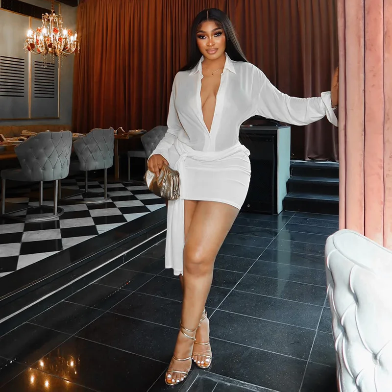 Sexy Turn-Down Collar Mini Dress 2026 Women Deep V-Neck Long Sleeve Bandage Pleated Vestidos Summer Nightclub Party Shirt Dress
Sexy Turn-Down Collar Mini Dress 2026 Women Deep V-Neck Long Sleeve Bandage Pleated Vestidos Summer Nightclub Party Shirt Dress