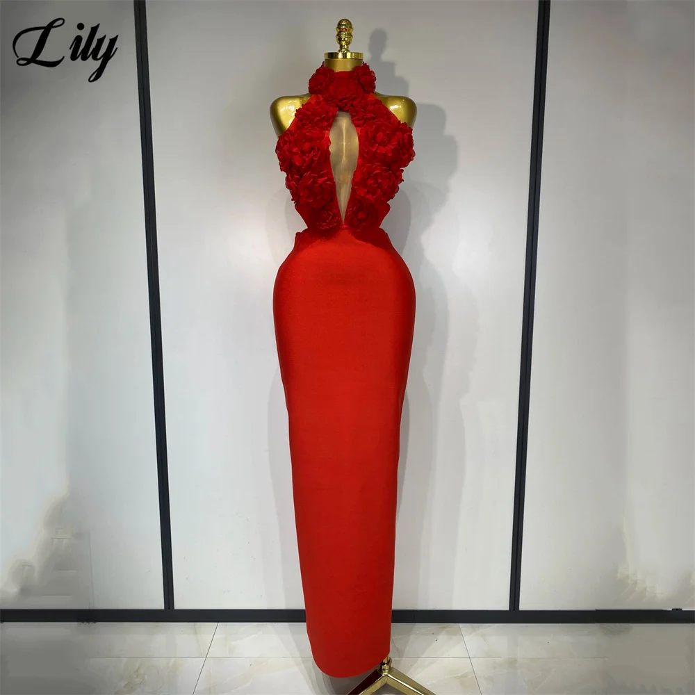 Lily Red Sexy Evening Dresses Halter-Neckline Flower-Embellished Party Dresses with Cut-Out Slim-Fitting Prom Gown Customized
Lily Red Sexy Evening Dresses Halter-Neckline Flower-Embellished Party Dresses with Cut-Out Slim-Fitting Prom Gown Customized