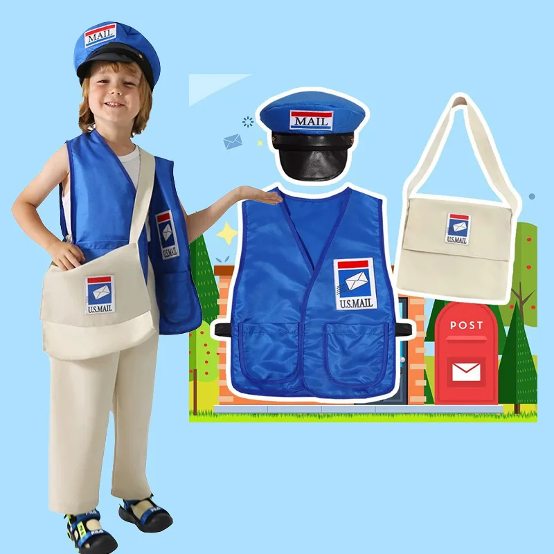 Adorable Postman Costume Set: Perfect for Halloween or Dress-Up Parties with Blue Hat, Vest & Sling Bag Costumized
Adorable Postman Costume Set: Perfect for Halloween or Dress-Up Parties with Blue Hat, Vest & Sling Bag Costumized