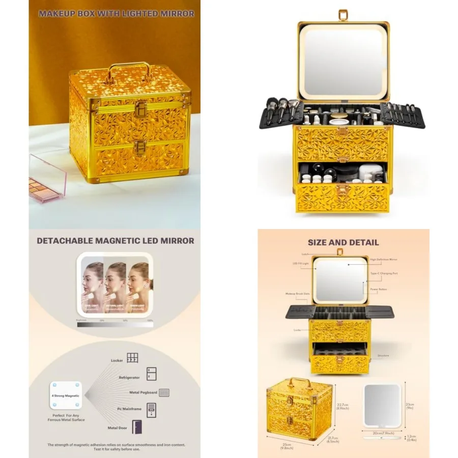 Makeup Box with Drawer and A Detachable Lighted Mirror, Waterproof Travel Train Case, Cosmetic Organizer and Makeup Suitcase wi
Makeup Box with Drawer and A Detachable Lighted Mirror, Waterproof Travel Train Case, Cosmetic Organizer and Makeup Suitcase wi