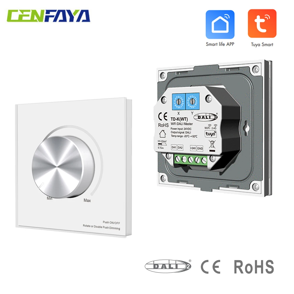 WiFi RF Rotary Panel DALI Master 24VDC 1CH*2mA DALI-2 certied DALI Master 1-5 color DT6 DT8 Dimming Tuya smart APP cloud control
WiFi RF Rotary Panel DALI Master 24VDC 1CH*2mA DALI-2 certied DALI Master 1-5 color DT6 DT8 Dimming Tuya smart APP cloud control