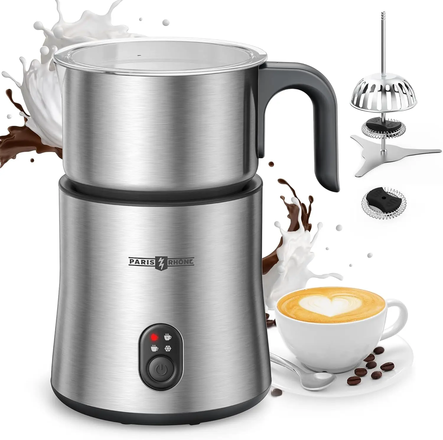 4-in-1 Milk Frother & Steamer, 500ml Hot Chocolate Maker, Detachable, Dishwasher Safe, Stainless Steel
4-in-1 Milk Frother & Steamer, 500ml Hot Chocolate Maker, Detachable, Dishwasher Safe, Stainless Steel