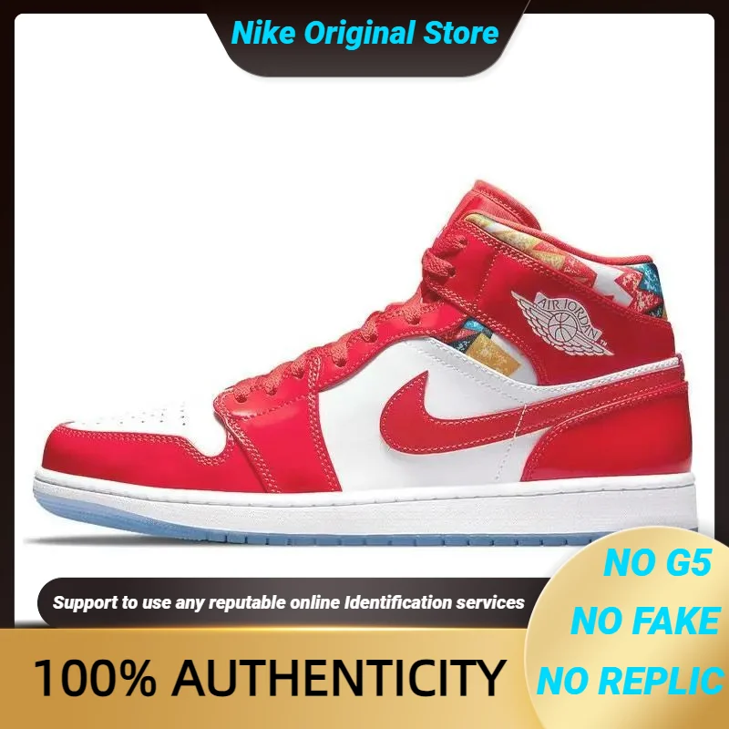 Nike Jordan 1, свитер Mid Barcelona, красные лакированные кроссовки DC7294-600
Nike Jordan 1, свитер Mid Barcelona, красные лакированные кроссовки DC7294-600