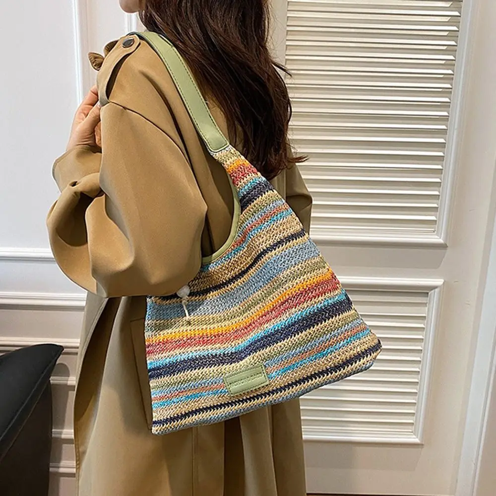 Simple Rainbow Stripe Straw Shoulder Bag Casual Large Capacity Weave Tote Bag INS Portable Underarm Tote Bag Outdoor
Simple Rainbow Stripe Straw Shoulder Bag Casual Large Capacity Weave Tote Bag INS Portable Underarm Tote Bag Outdoor