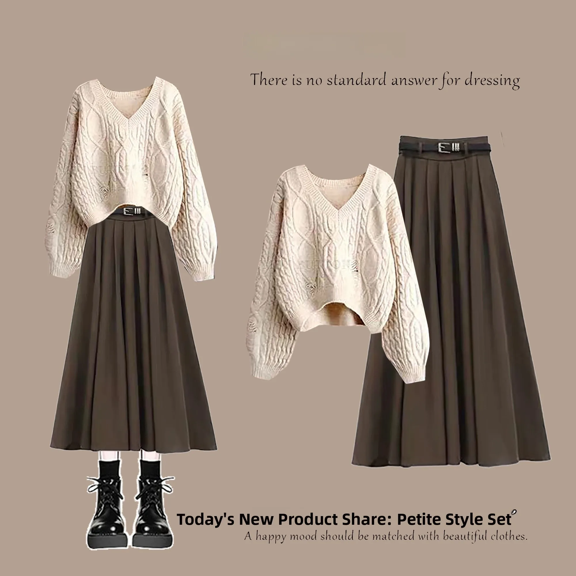 Lazin V-Ne ort Knitted Top And Pleated Skirt Two-Piece Set Light Brown Spring Faion High Waist Midi Skirt
Lazin V-Ne ort Knitted Top And Pleated Skirt Two-Piece Set Light Brown Spring Faion High Waist Midi Skirt