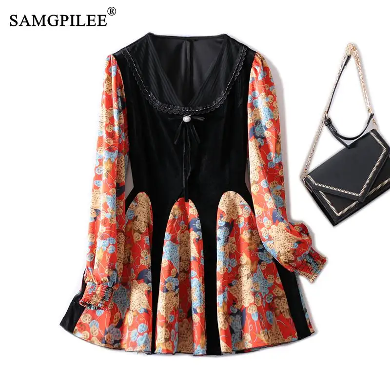 SAMGPILEE Oversized T-shirt 2022 New Floral Patchwork Waist Gold Velvet V-neck Slim And Fashionable T-shirts Woman Clothes 4XL
SAMGPILEE Oversized T-shirt 2022 New Floral Patchwork Waist Gold Velvet V-neck Slim And Fashionable T-shirts Woman Clothes 4XL