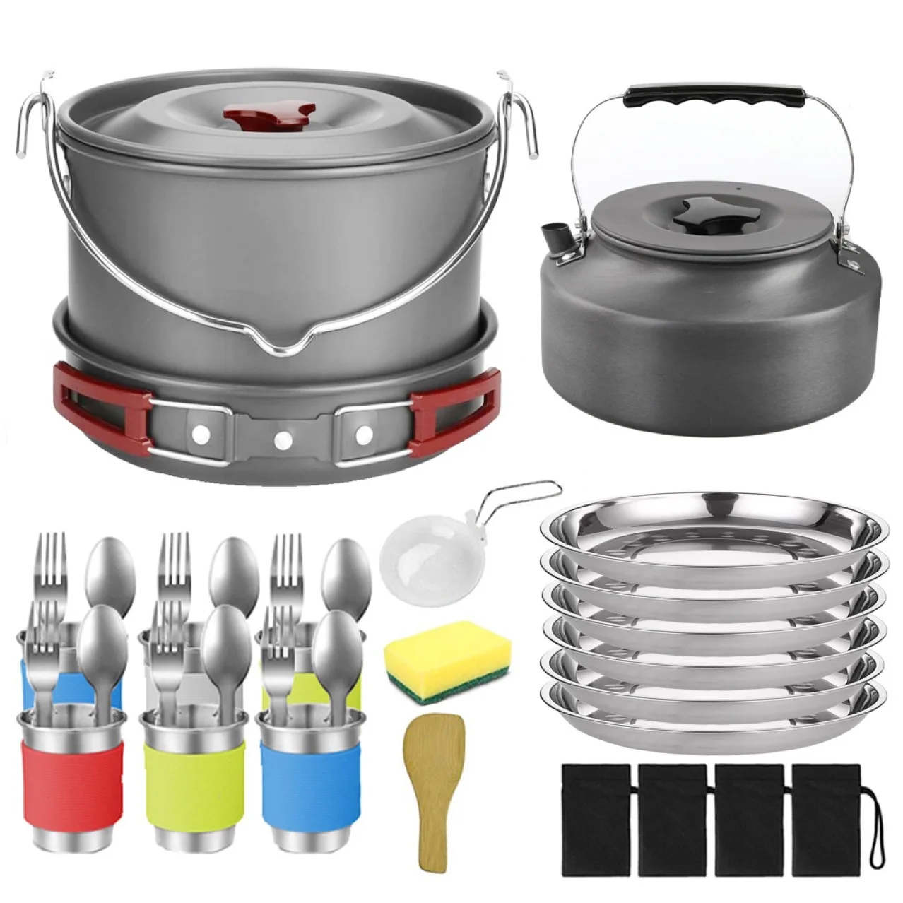 Multifunctional Outdoor Aluminum Hanging Pot Set 6-Person Camping Non- Stick Cookware Kit with Portable Folding Stove & Teapot
Multifunctional Outdoor Aluminum Hanging Pot Set 6-Person Camping Non- Stick Cookware Kit with Portable Folding Stove & Teapot